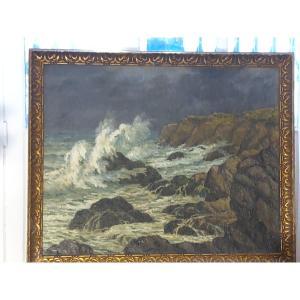 Marine Painting Of The Quiberon Region By Henri Pierre Lejeune Born In 1881  